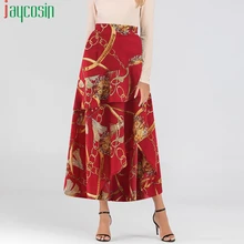 Женская юбка с высокой талией и длинным принтом, Свободная Женская облегающая плиссированная юбка, Повседневная дышащая женская юбка-карандаш размера плюс