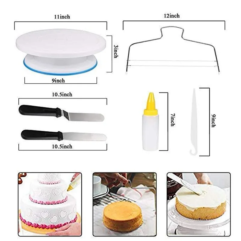 129pcs/set Turntable Multifunction Cakes Decorating Kit Pastry Tube Fondant Bakery Tools Party Kitchen Dessert Baking Supplies