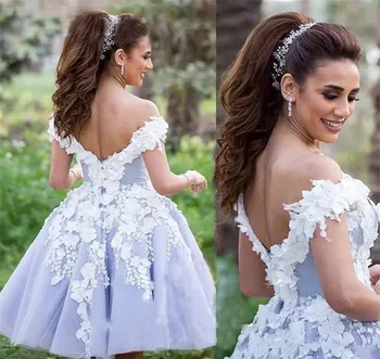 

Backless 2019 Homecoming Dresses A-line Off The Shoulder Short Mini Tulle Appliques Cocktail Dresses