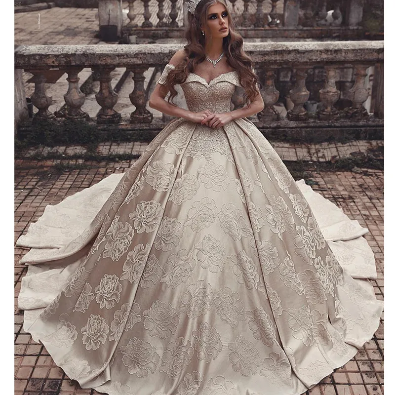 

Sexy Off Shoulder Ball Gown Wedding Dress Elegant Sweetheart Backless Wedding Bride Gowns Long Luxury Beaded Robe De Mariee