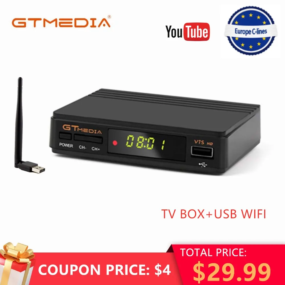 GTMEDIA Full HD DVB S2 V7S спутниковый ресивер 1080p MPEG-2/4 H.264+ USB wifi Поддержка CCCAM YouTube V7S Freesat HD tv Box
