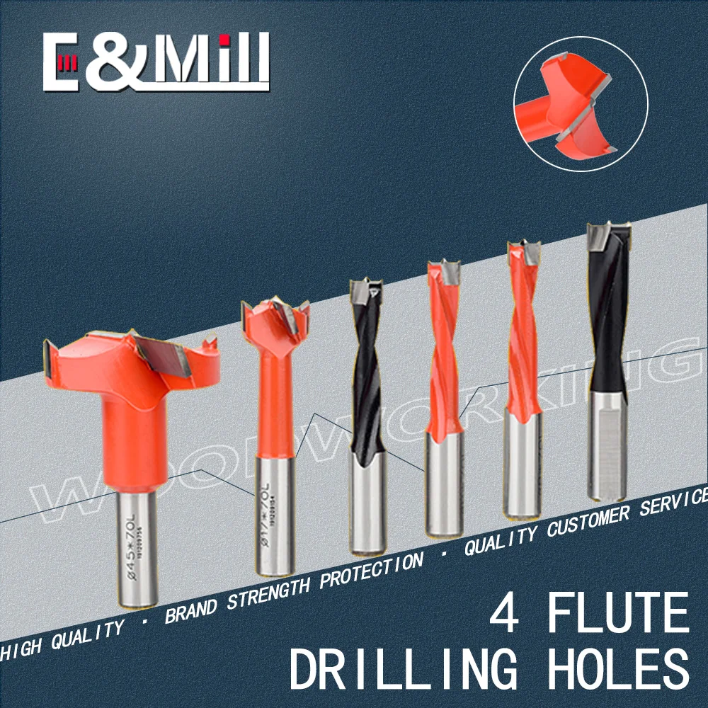 gang drill bit woodworking alloy carving cutting hinge four-tooth lengthened CNC side hole three-in-one six-sided hole opener