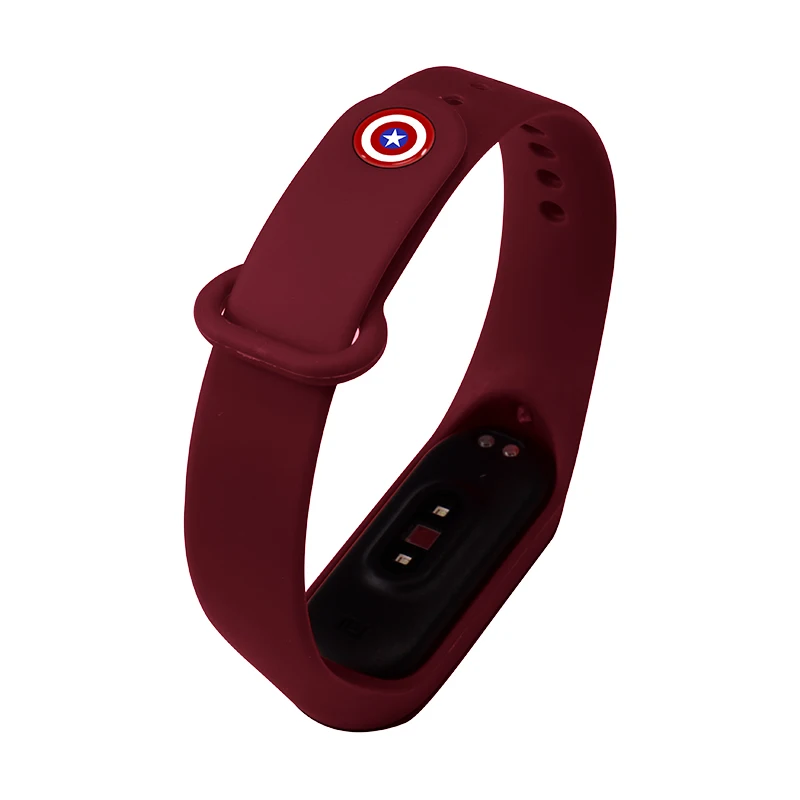 wine red star BOORUI mi band 4 ремешка с металлической пряжкой мстителя mi band 3/4 аксессуары ремешок для xiaomi mi band 3/4 с модными цветами - Цвет: wine red star