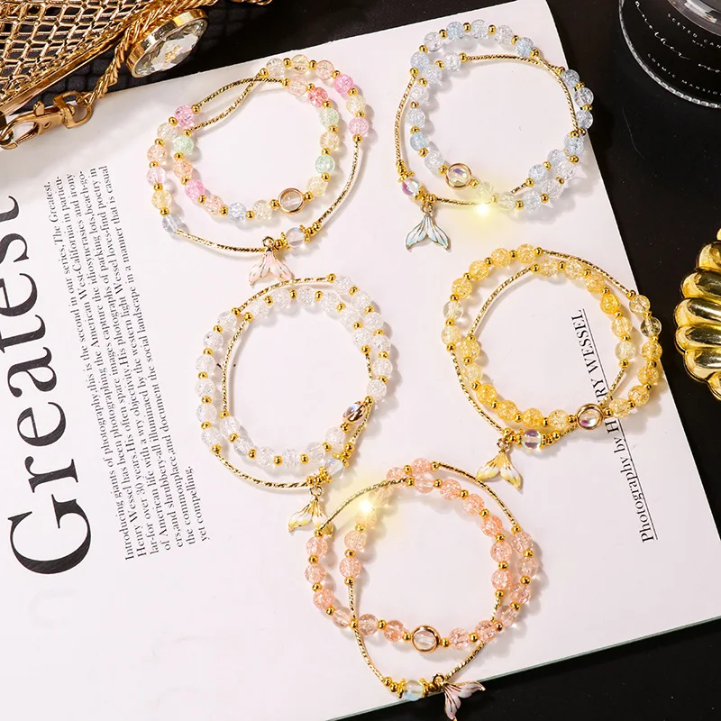 Простое маленькое новое попкорн Кристалл рыбий хвост кулон браслет ручной