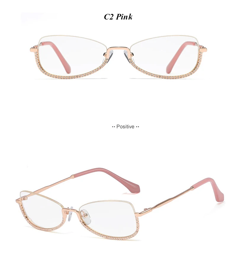 Mimiyou без оправы оправа для очков в стиле кошачьи глаза женские роскошные алмазные ретро оптические очки мужские оправы для очков прозрачные UV400 брендовые дизайнерские - Цвет оправы: C2