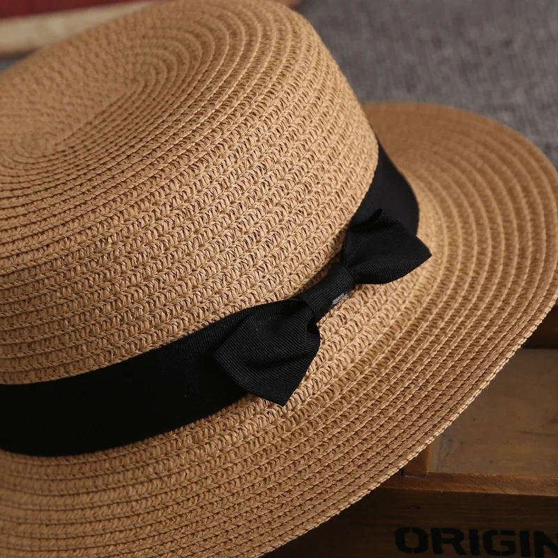 Summer Hats For Women Sun Hat Beach Ladies Fashion Flat Brom Bowknot Panama Lady Casual Sun Hats For Women Straw Hat