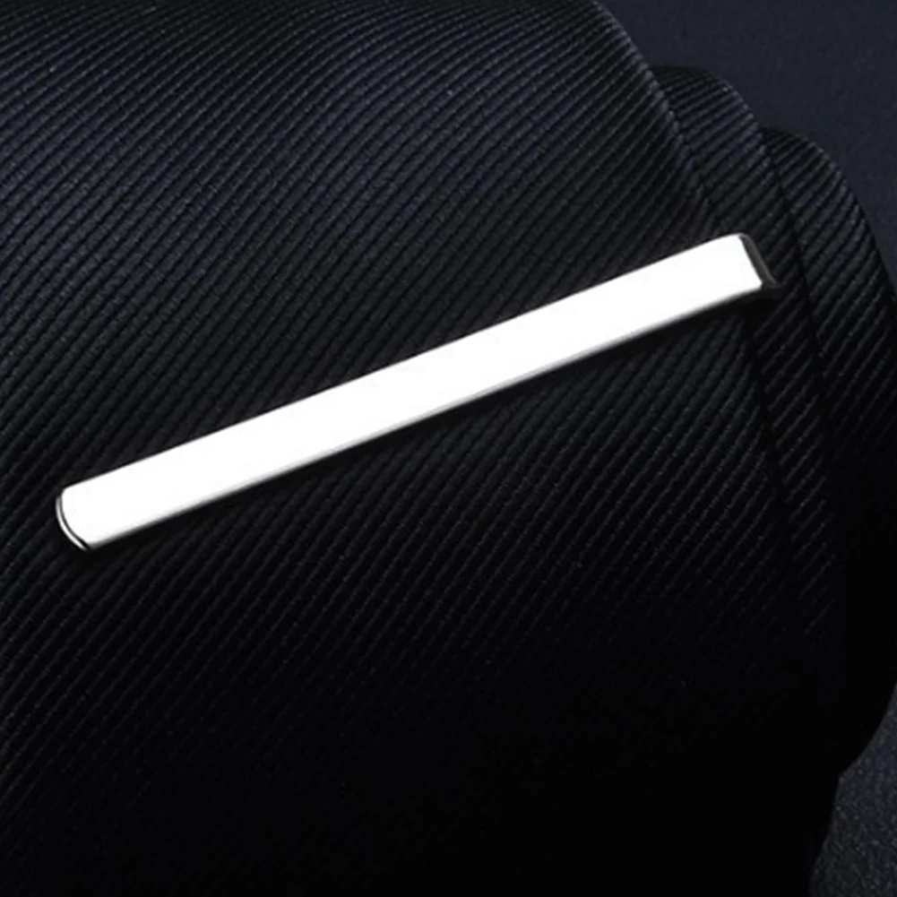2023 New 53mm*5mm Men Stainless Steel Tie Clip Bar Brooch Clasp Chic Fashion Solid Color Slim Collar Useful Neck Tie Pin