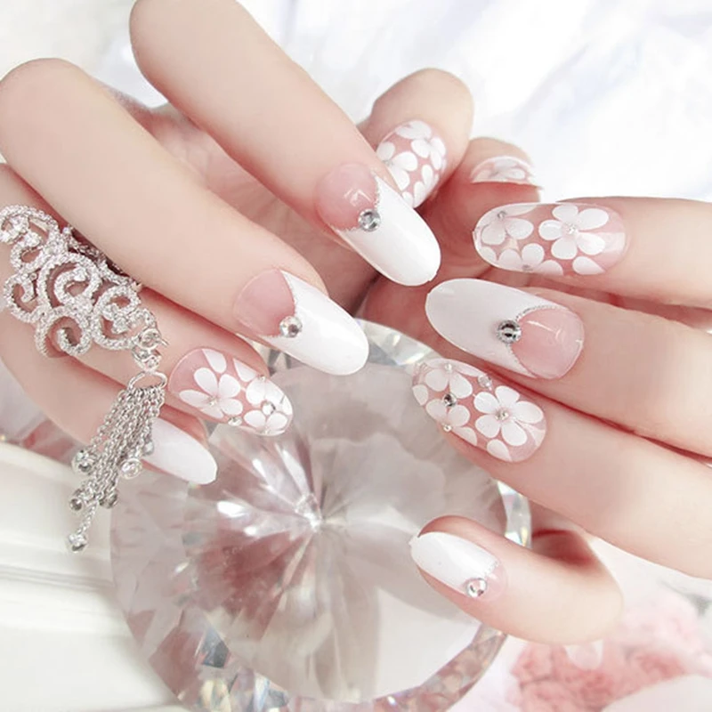 24 Pcs Gradient Pink Artificial Fake Nails French Flowers Nails Art With Design Press On Nail Tips Z234 - Цвет: Z223