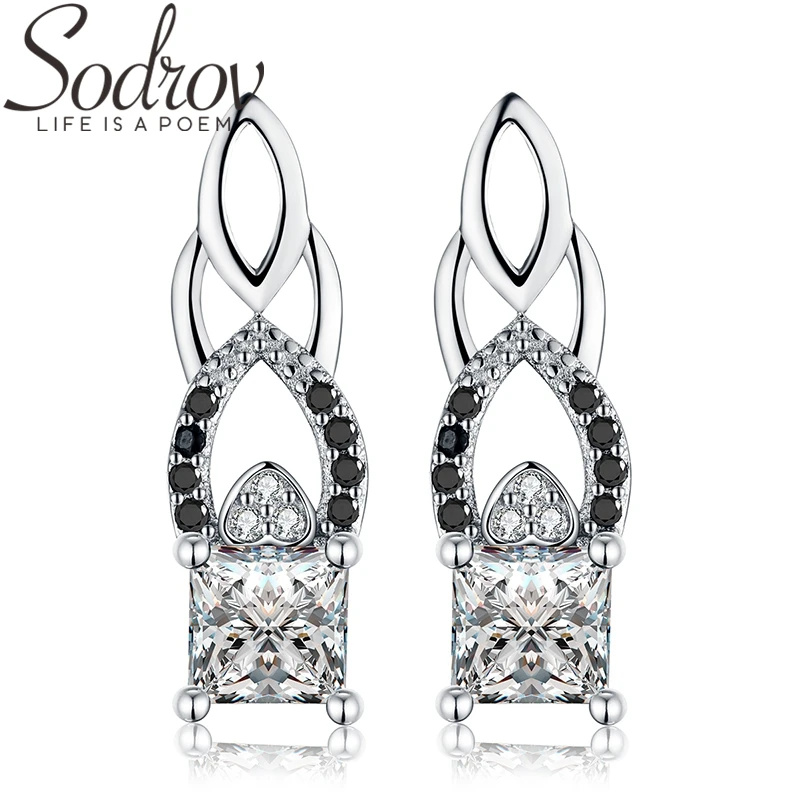 

SODROV Genuine 2019 New 925 Sterling Silver Engagement Hoop Earrings for Women Black Spinel Stone Jewelry Bijoux T017