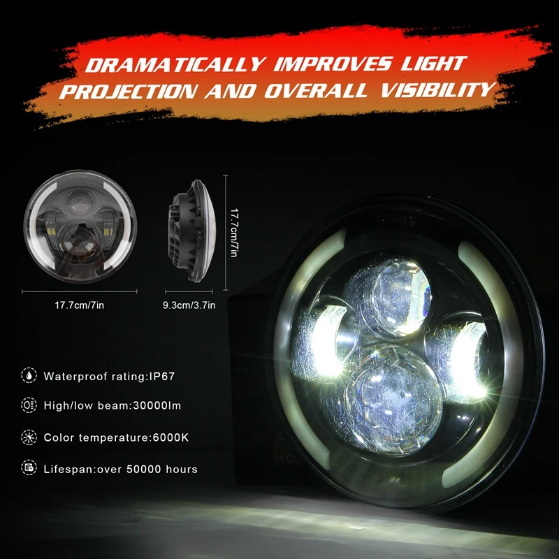 7 дюймов круглый светодиодный фары 200 Вт Высокий Низкий Луч Halo Angle Eyes DRL для Jeep Wrangler JK JL TJ LJ CJ Land Rover, 2 шт