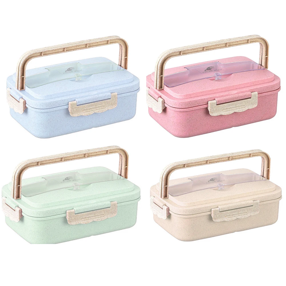 Коробки для обедов 3 отделения герметичность пшеничной соломы столовая посуда