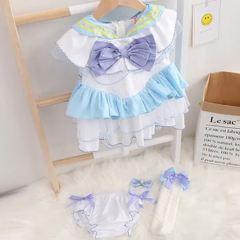 

202 new summer baby Girls Vintage Lolita Children mesh Maid Style short Sleeve Festival birthday party ball gown Dress