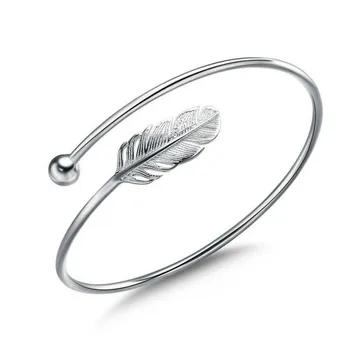 

Ladies Fashion Silver Color Alloy Bangle Bracelet Chic Silver Feather Simple Angel Bangle Ladies Stylish Bracelet 999 Silver