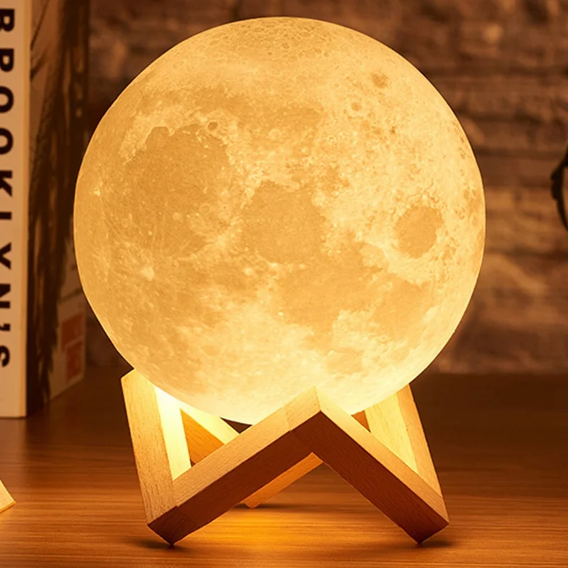 

Moon Lamp 3D Print Night Light Rechargeable 3 Color Tap Control Lamp Lights 16 Colors Change Remote LED Moon Light Gift