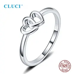 CLUCI Серебро 925 романтическое Двойное сердце кольцо на головщину простой дизайн Женское Обручальное кольцо подарок ювелирные изделия