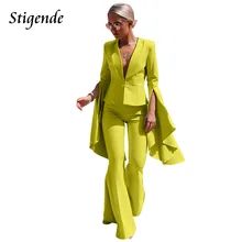 Stigende женские элегантные костюмы брюки с разрезом с длинным рукавом Блейзер и брюки костюмы модные однотонные нестандартные костюмы из двух частей