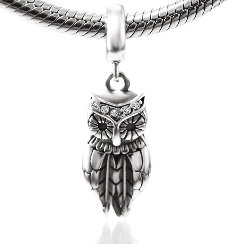 XiaoJing Подлинная 925 пробы Серебряная Милая окислительная подвеска амулет Сова fit Pandora Браслеты Ювелирные украшения Аксессуары