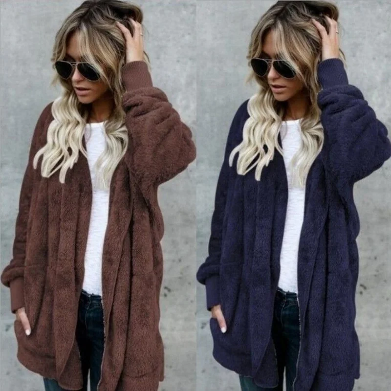 

Plus Size Women Fashion Winter Warm Comfortable Hoodie Windbreakers Jackets Lady Long Sleeve Plush Hooded Coats
