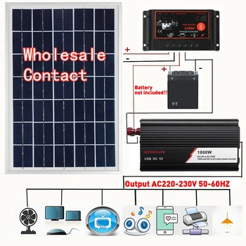 12V/24V Sistema de Panel Solar 18V 20W Panel Solar 40A/50A/60A controlador de carga Solar de 1000W inversor Kit completo de la generación de energía