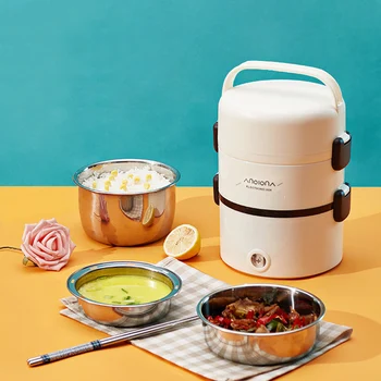 

220V Home Stainless Steel Electric Heating Lunch Box Food Warmer Container Portable Mini Rice Cooker Insulation Heated Bento Box