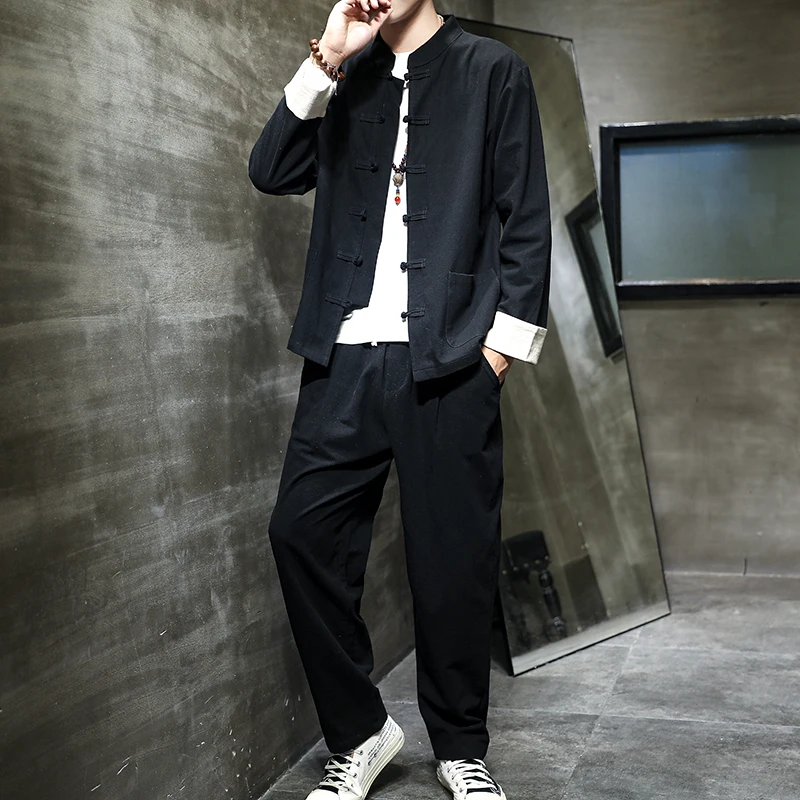 Chinese Traditional Costume Chinese Men Hanfu Top Men Clothes Track Suit Set