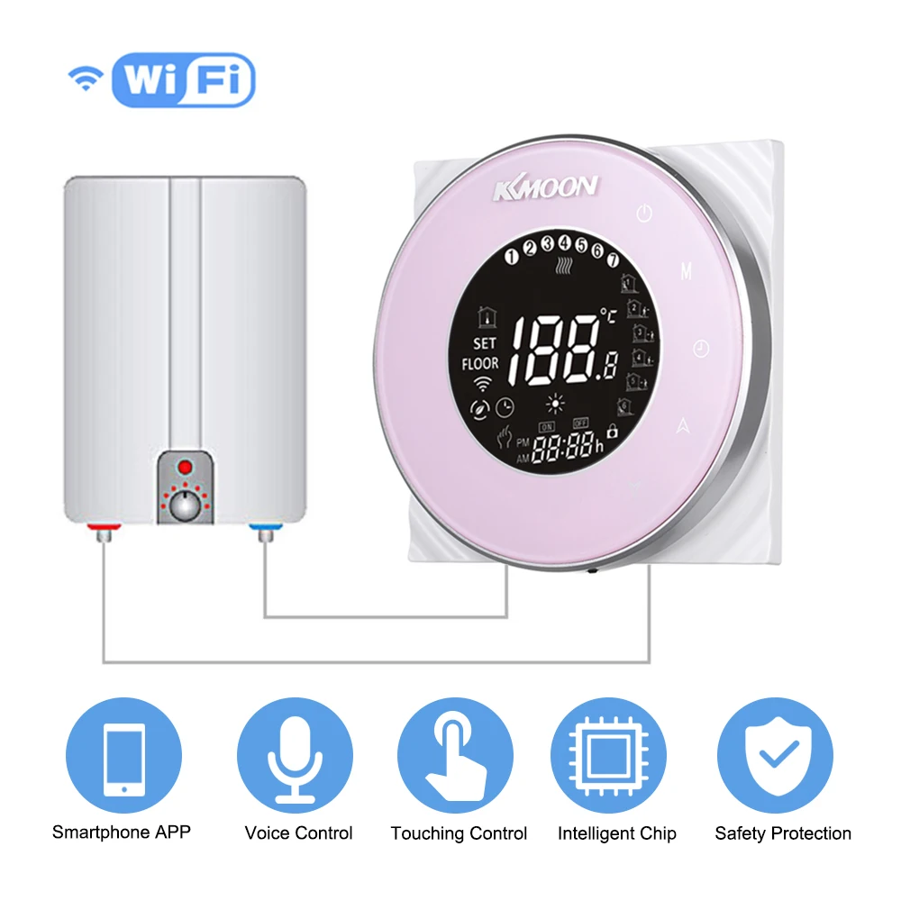 KKmoon, умный цифровой водно-газовый котел, термостат, Wi-Fi, голосовое управление, сенсорный ЖК-дисплей, комнатный контроль температуры