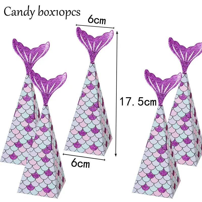 candy box10pcs Русалка тема вечерние день рождения одноразовая посылка Конфета "Русалка" коробка вечерние воздушные Шары Баннер для свадебного оформления baby shower вечерние украшения - Цвет: candy box10pcs