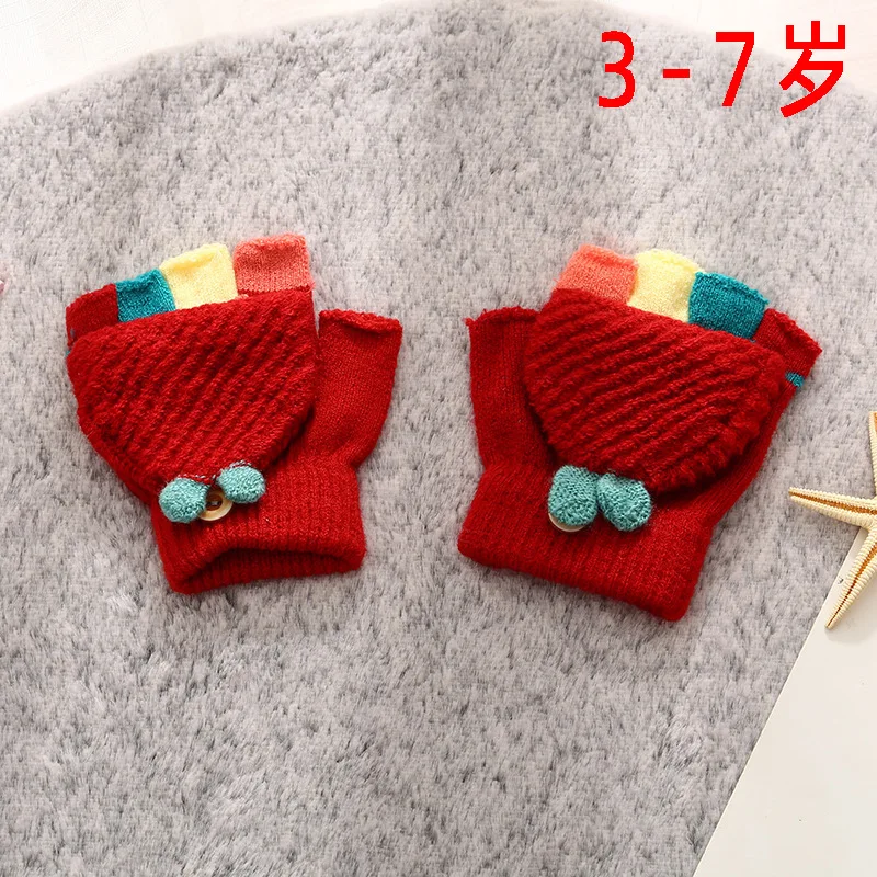 cool baby accessories Kids Gloves Winter New 3-10 Years Cute Cartoon Baby Boys Girls Flip Gloves Full Finger Knit Wool Warm Children's Mittens cute baby accessories Baby Accessories