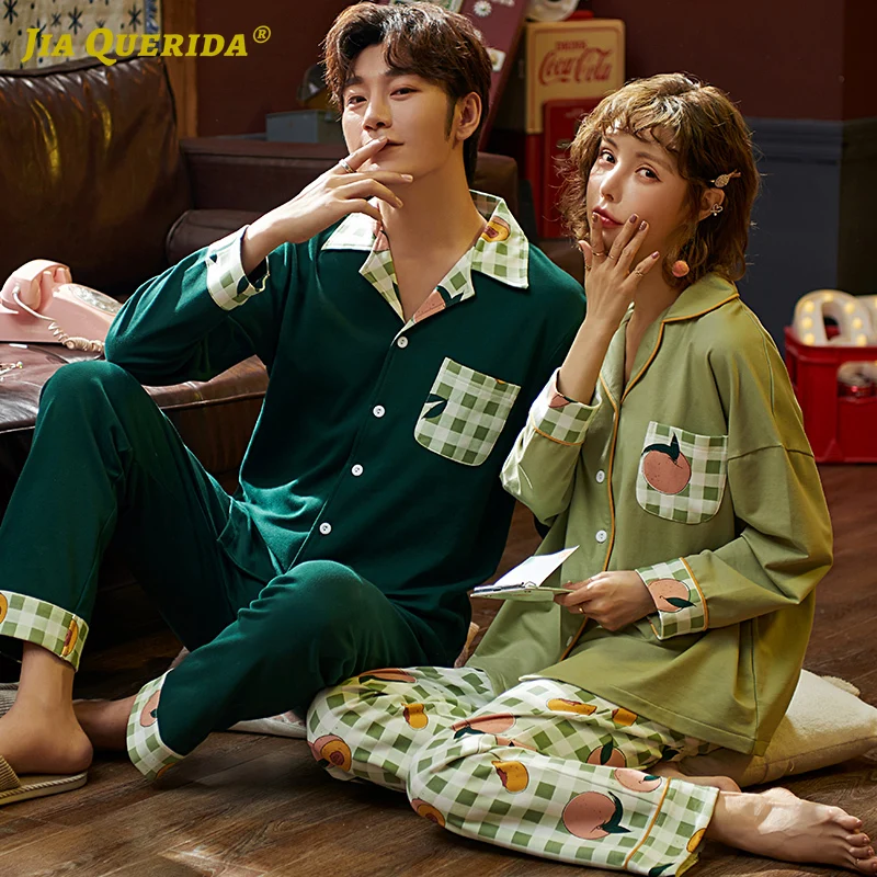 Fashion Turn Down Collar Pajamas Men and Women Sleepwear Homesuit Homeclothes Front Pocket Pajamas Couple Buttons Pajamas Set Fashion Turn Down Collar Pajamas Men and Women Sleepwear Homesuit Homeclothes Front Pocket Pajamas Couple Buttons Pajamas Set
