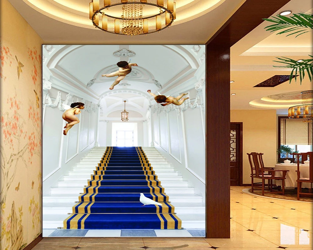 3d 壁紙リビングルーム階段天国かわいい天使屋内背景壁の装飾壁画壁紙 Wallpapers Aliexpress