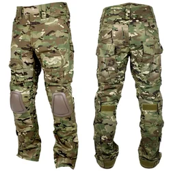 Pantalones de caza de camuflaje Multicam para hombres, pantalones Cargo tácticos BDU con rodilleras, pantalones de combate de francotirador Airsoft