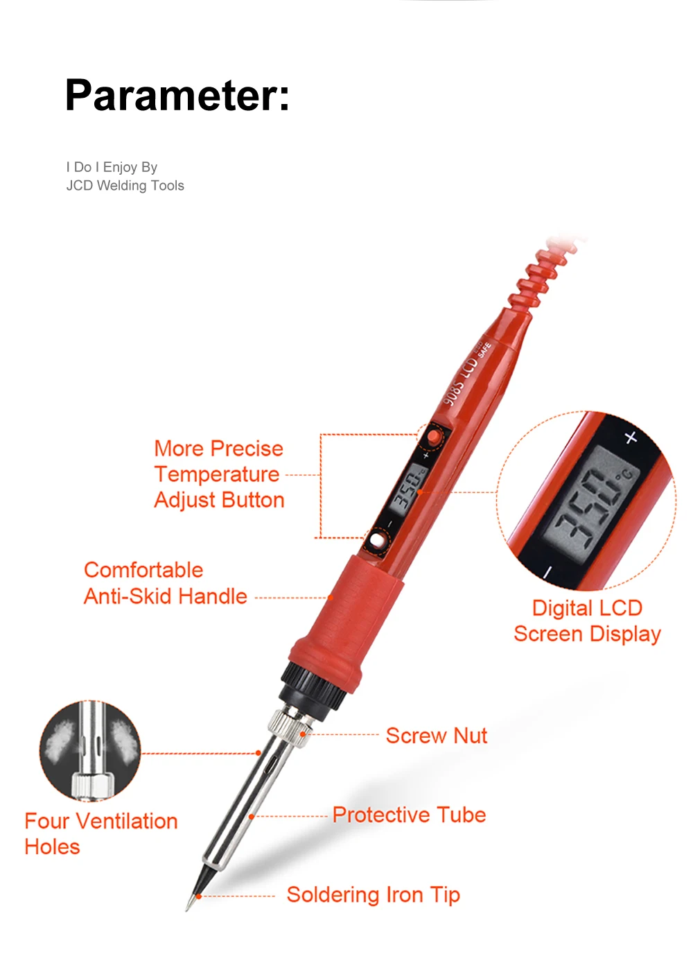 JCD Electric Soldering Iron 80W Adjustable Temperature LCD Welding Tool Ceramic Heater Soldering Iron Head Welding repair tools ac 225 arc welder