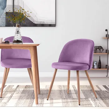 

2Pcs Velvet Clam Shell Chairs Modern Simple Design Chairs Makeup Household Rest Seats for Dining Room Living Room Cafe Purple