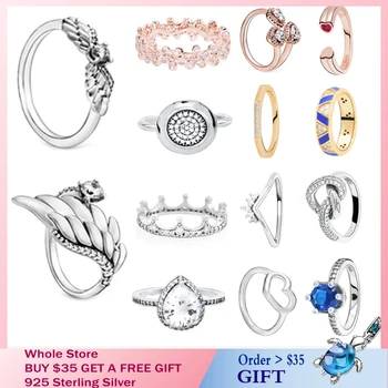

Special offer Trendy 925 Sterling Silver Ring Angel Wing Rose Golden & Clear CZ Rings for Women Engagement Party Jewelry