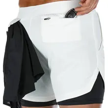 Летние мужские спортивные короткие быстросохнущие 2в1 карманы на молнии эластичные тренировочные брюки штаны для бега фитнес тренажерный зал тренировочные шорты, спортивный костюм