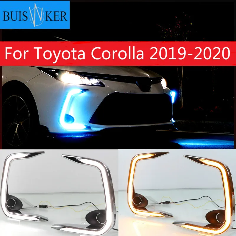 

Дневные ходовые огни с желтым указателем поворота для Toyota Corolla 2019, 2020 светодиодный ДХО, передние бампер для автомобильного стайлинга
