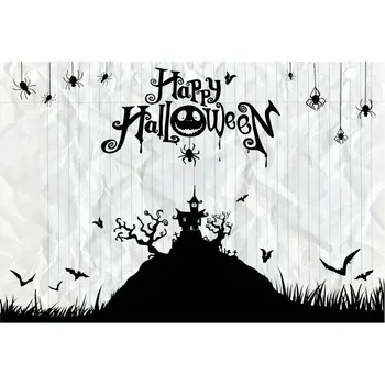 

Happy Halloween Decor Backdrop Spider Bat Crumpled Paper Background Photography Family Holiday Party Decor Photo Booth Props