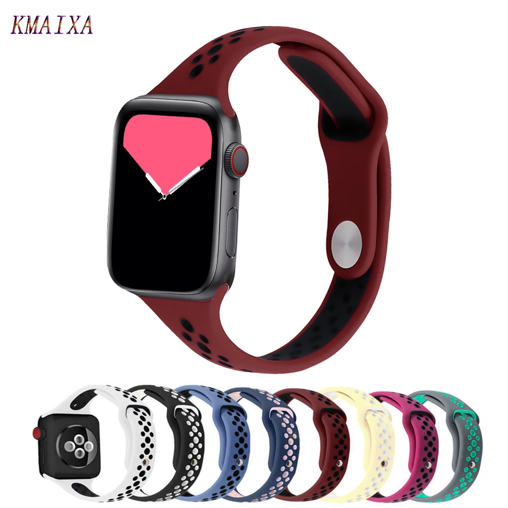 

Slim strap For Apple Watch band 44 mm iWatch Band 42mm correa apple watch 5 4 3 2 38 mm 40mm Breathable sport silicone bracelet