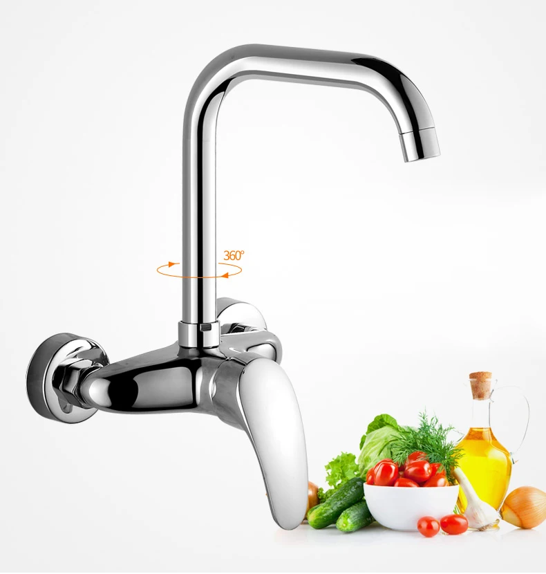BECOLA, настенный смеситель для холодной и горячей воды, смеситель для кухни, кран для кухонной раковины, поворотный гибкий шланг на 360 градусов, двойные отверстия