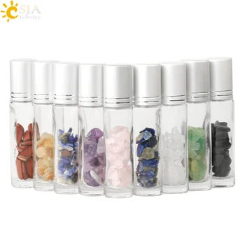 

CSJA Refillable Essential Oil Bottle Diffuse Perfume Energy Healing Natural Chip Stone Reiki Roller Ball Glass Bottles 10ml G518
