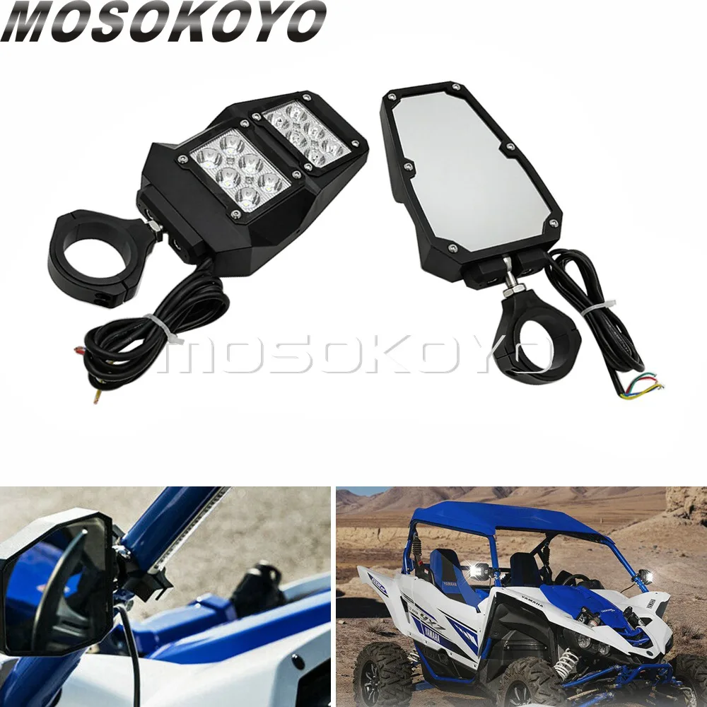 

UTV Rear View Side Mirror Kit with LED Spot Lights w/ 1.75" 2" Roll Cages for Polaris RZR XP 1000 Can-Am Maverick Yamaha Rhino