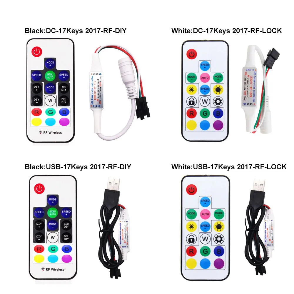 LED Pixel Strip Light Controller RF 14/17/21 Keys USB/DC MINI 3 Keys for WS2811 WS2812B 1903 with Remote Control DC5-24V rgb led controller pixel led controller led strip controller led controller