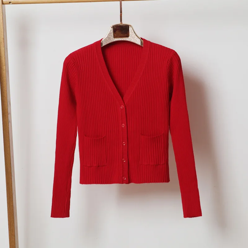 GOPLUS кофта женская осень вязаный свитер женский одежда женская v-образный вырез сплошное пончо летучая мышь корейский Повседневный вязаный кардиган - Цвет: Красный