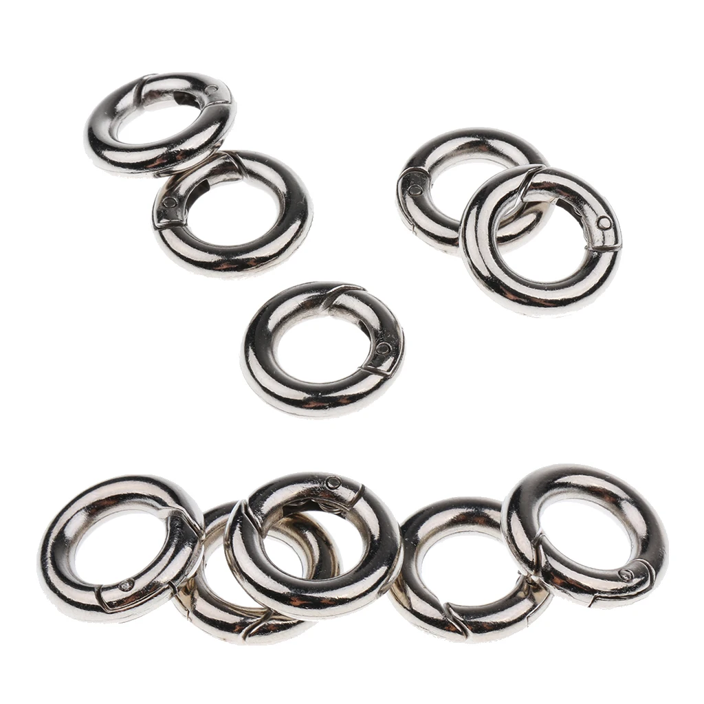 10pcs Silver Circle Round Carabiner Spring Snap Clip Hook Keychain Outdoor Activities