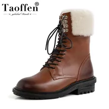 Taoffen/зимние сапоги из натуральной кожи; женские ботильоны; теплая зимняя обувь с Плюшевым Мехом; женские теплые ботинки на плоской подошве; размер 34-42