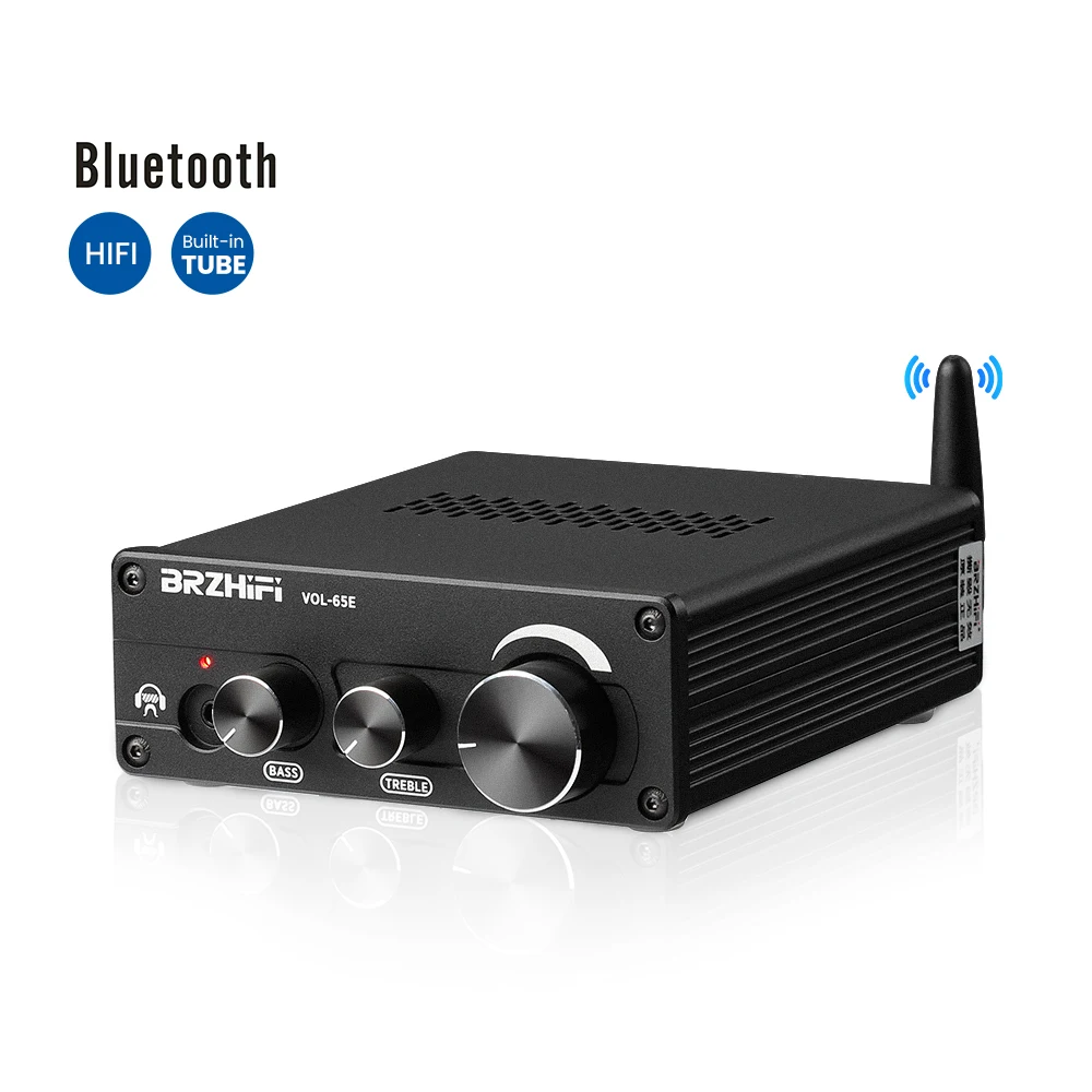 BRZHIFI HiFi Audio Bluetooth 5.0 Tube Amplifier Mini Stereo Buffer Preamplifier 6J5 Vacuum Tube Preamp with Treble Bass