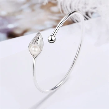 

Sole Memory Sweet Cute Leaves Natural Pearls 925 Sterling Silver Female Resizable Bracelets SBR284