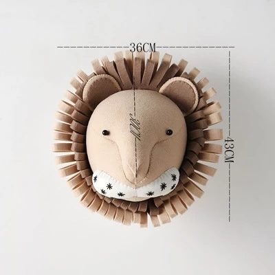 INS Hot Animal, слон, кролик, голова тигра, настенное крепление, мягкие игрушки, декор для спальни, войлок, настенные подвесные куклы, реквизит для фотосессии - Цвет: lion