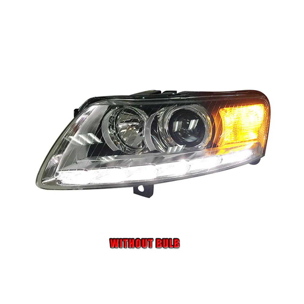 Пара для Audi A6 светодиодный фары 2005-2011 A6 HID фары биксеноновые фары Противотуманные фары Дневные ходовые огни двойные линзы - Цвет: without bulb