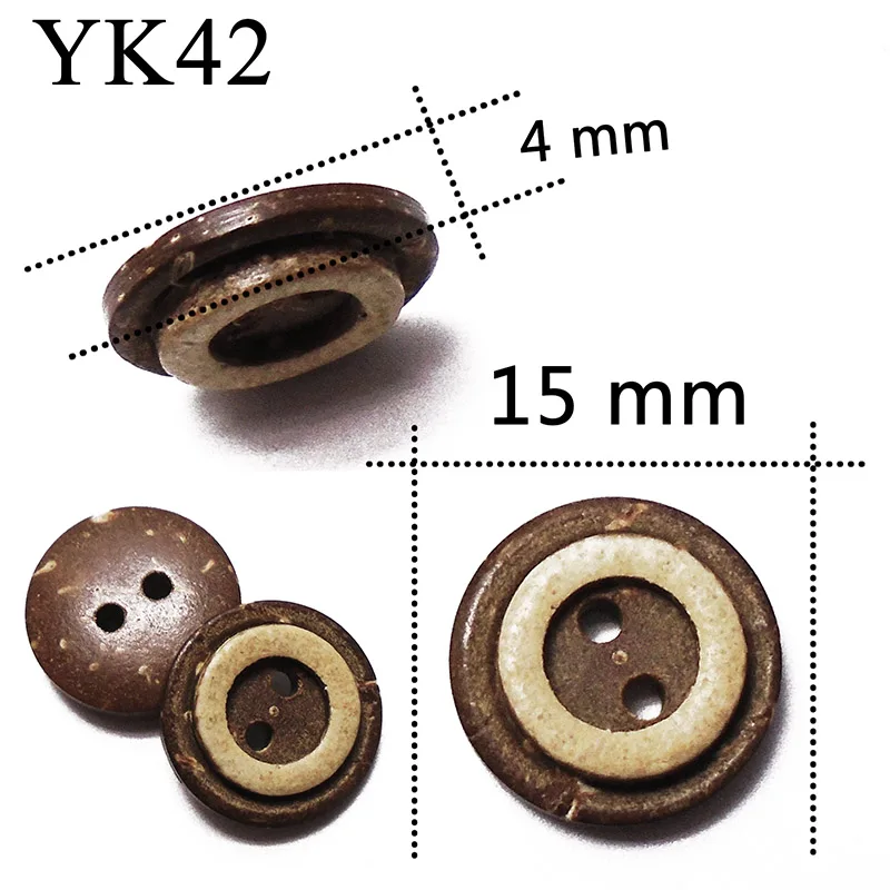 YK42 ZIEENE, 10 шт., 30 шт., 50 шт., 100 шт., натуральный цвет, круглые лазерные кокосовые пуговицы, 15 мм, рукоделие, шитье, скрапбукинг, ручная работа, 2 отверстия - Color: YK42